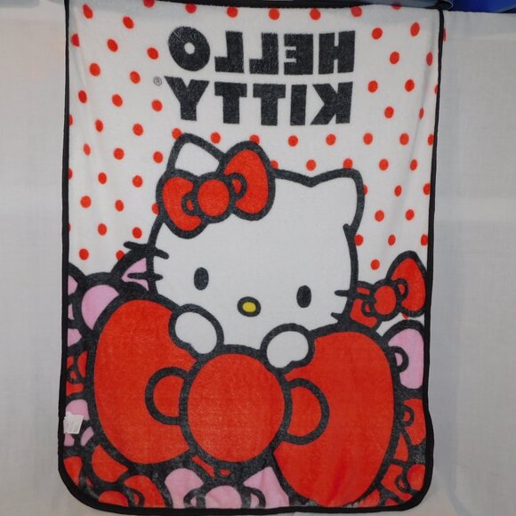 Sanrio Hello Kitty Red White Pink Bows Micro Fleece Plush Blanket 38" x 49" - Picture 7 of 8